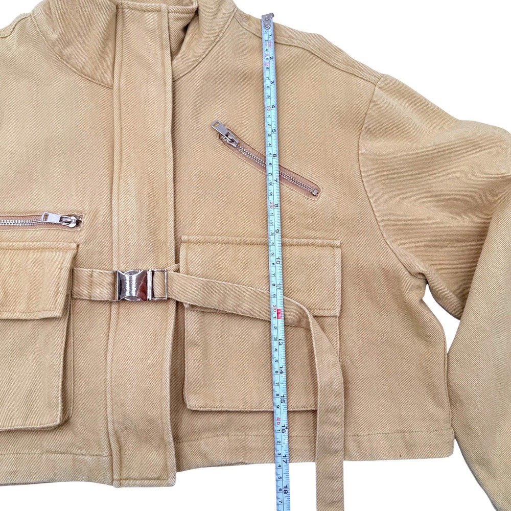 Eggie Utility Cropped Jacket Khaki Tan Cotton Cargo Buckle Pocket Jacket Women's - Picture 5 of 11